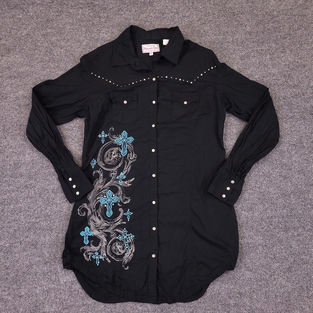 Panhandle Slim Pearl Snap Western Shirt Womens L Embroidered Studded Retro Y2K